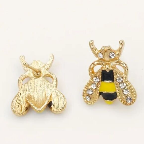 "Anita" 14K Gold Bumblebee Stud Earrings – Tiny Bees, Big Style Buzz - Picture 4 of 5